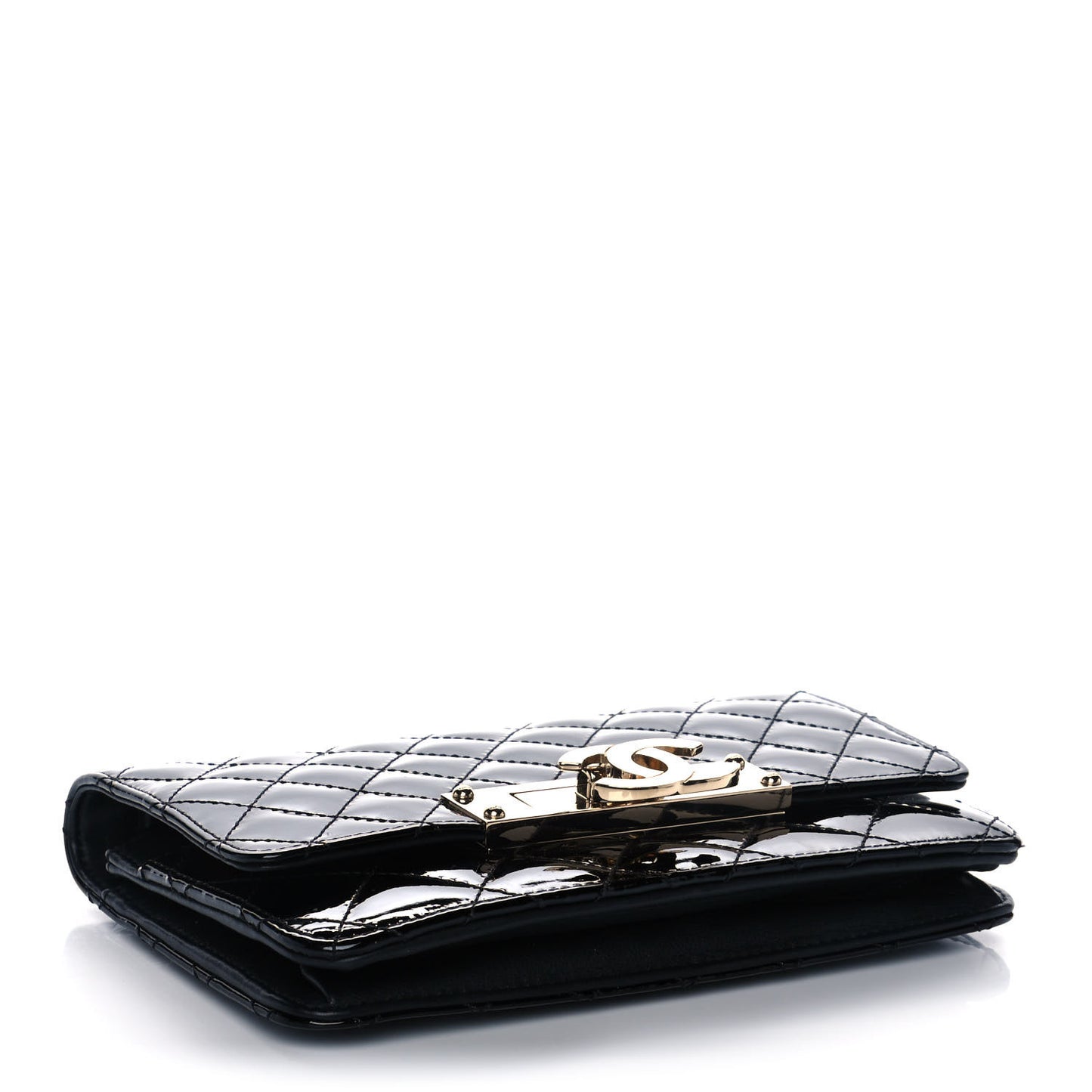 Patent Quilted Golden Class Wallet on Chain WOC Black