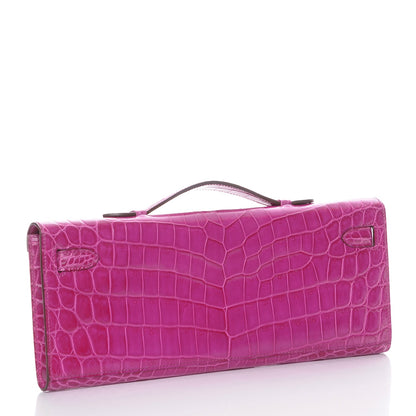 Hermes Shiny Niloticus Crocodile Kelly Cut Pochette Rose Scheherazade 3 of 21