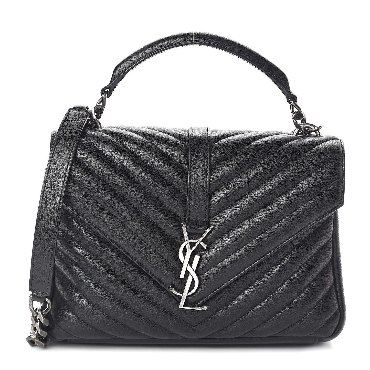 Sheepskin Matelasse Chevron Monogram Medium College Bag Black