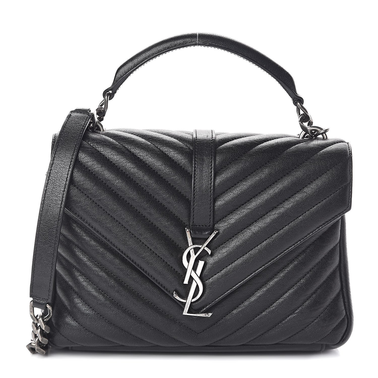 Saint Laurent Sheepskin Matelasse Chevron Monogram Medium College Bag Black 1 of 8