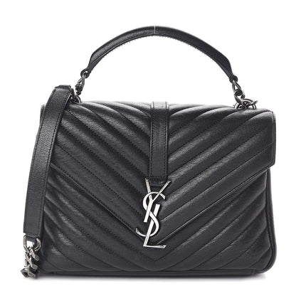 Saint Laurent Sheepskin Matelasse Chevron Monogram Medium College Bag Black 1 of 8