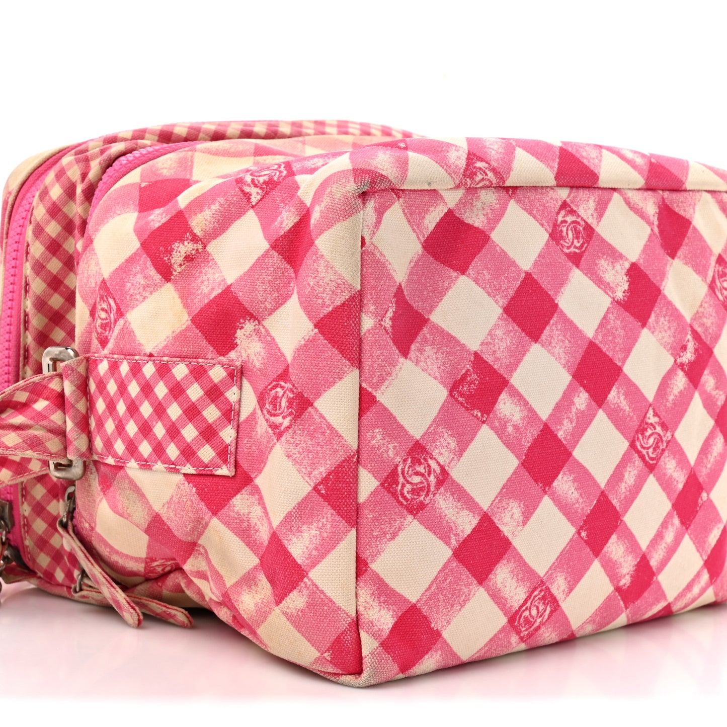 Canvas Gingham Printed CC Lunch Box Bag Pink White
