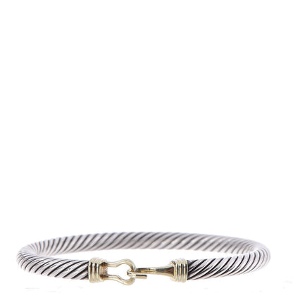 David Yurman Sterling Silver 14K Yellow Gold 5mm Cable Classic Buckle Bracelet 1 of 5
