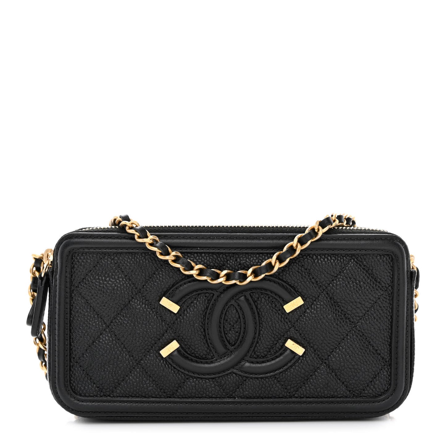 Caviar Quilted CC Filigree Clutch With Chain Black