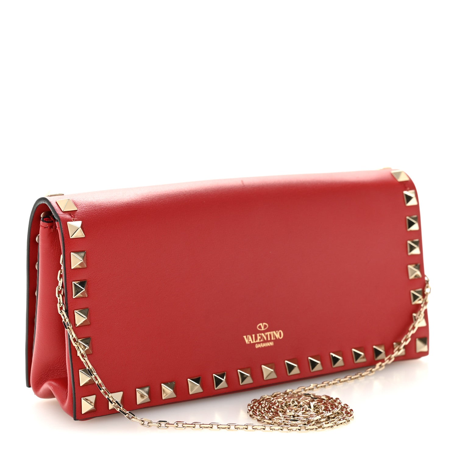 Valentino Garavani Calfskin Rockstud Flap Chain Clutch Red 3 of 9