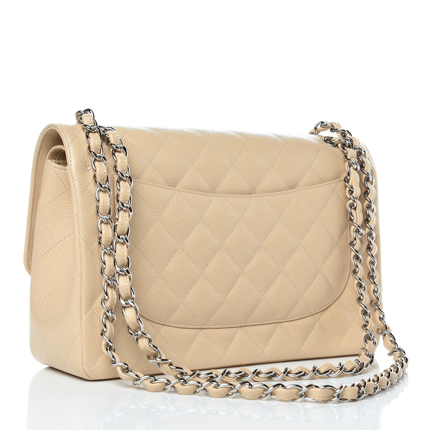 Caviar Quilted Jumbo Double Flap Beige Clair