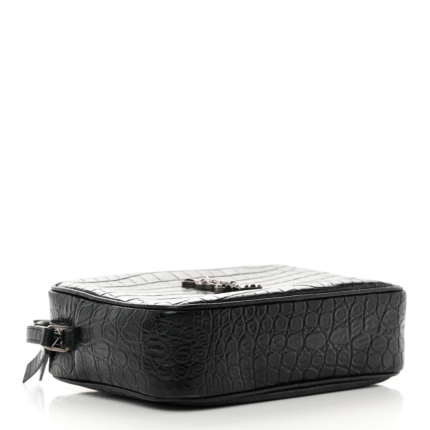 Saint Laurent Calfskin Crocodile Embossed Monogram Lou Camera Bag Black 4 of 11