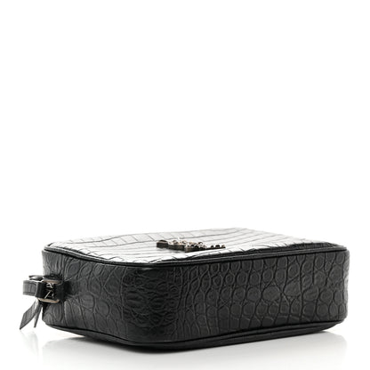 Saint Laurent Calfskin Crocodile Embossed Monogram Lou Camera Bag Black 4 of 11