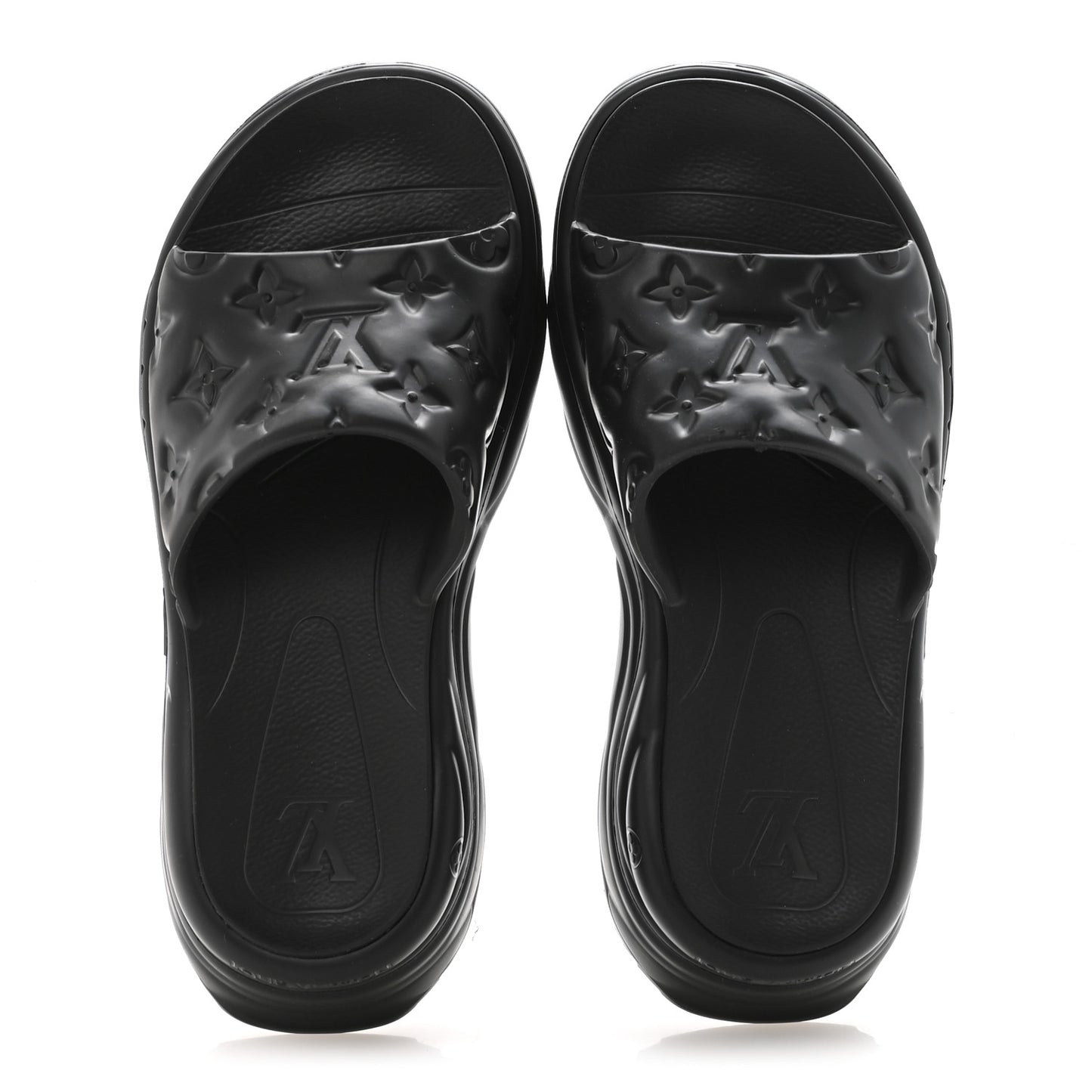 Rubber Embossed Monogram Pool 55 Flat Comfort Mule 37 Black