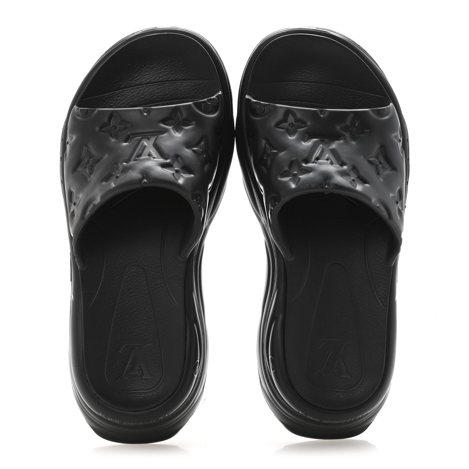 Louis Vuitton Rubber Embossed Monogram Pool 55 Flat Comfort Mule 37 Black 2 of 8
