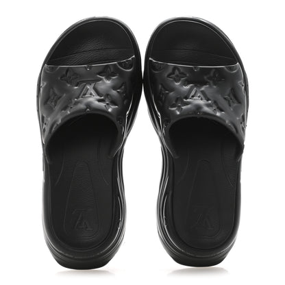 Louis Vuitton Rubber Embossed Monogram Pool 55 Flat Comfort Mule 37 Black 2 of 8