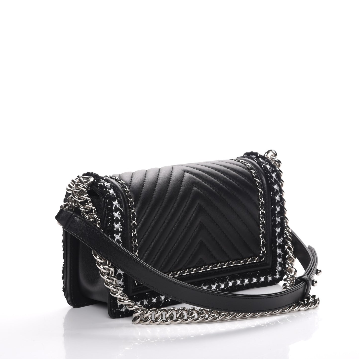 Calfskin Chevron Tweed Medium Boy Flap Black