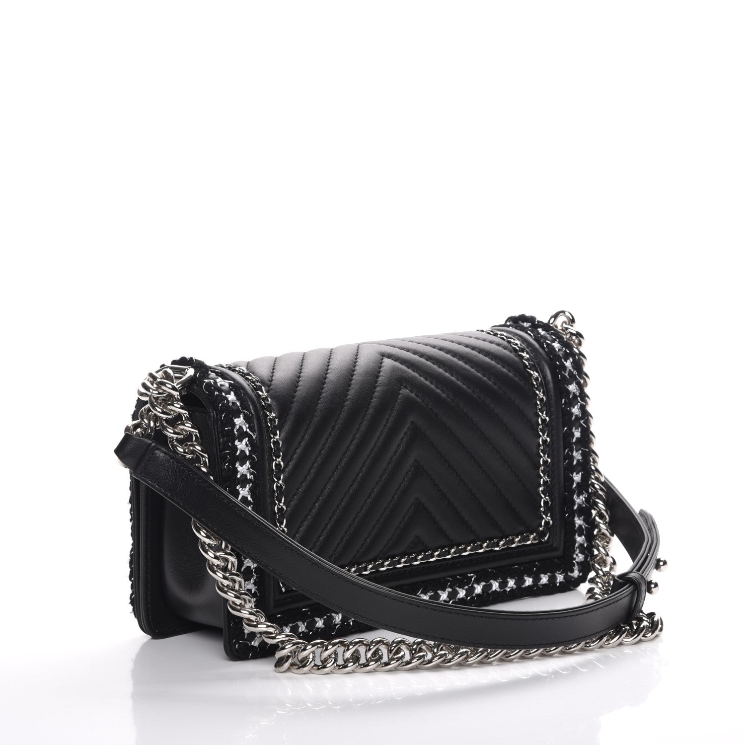 Chanel Calfskin Chevron Tweed Medium Boy Flap Black 3 of 8