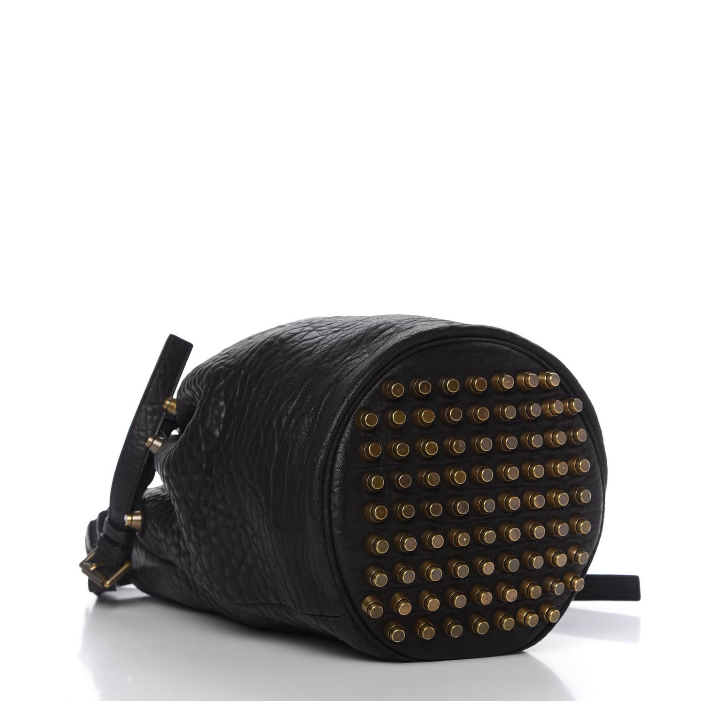 Pebbled Lambskin Diego Bucket Bag Black Antique Brass Hardware