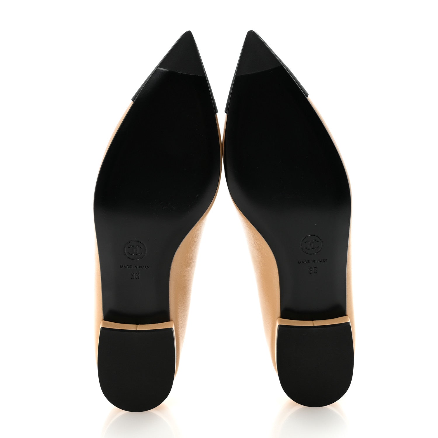 Chanel Lambskin Grosgrain Pointed Toe CC Ballet Flats 38 Beige Black 6 of 9