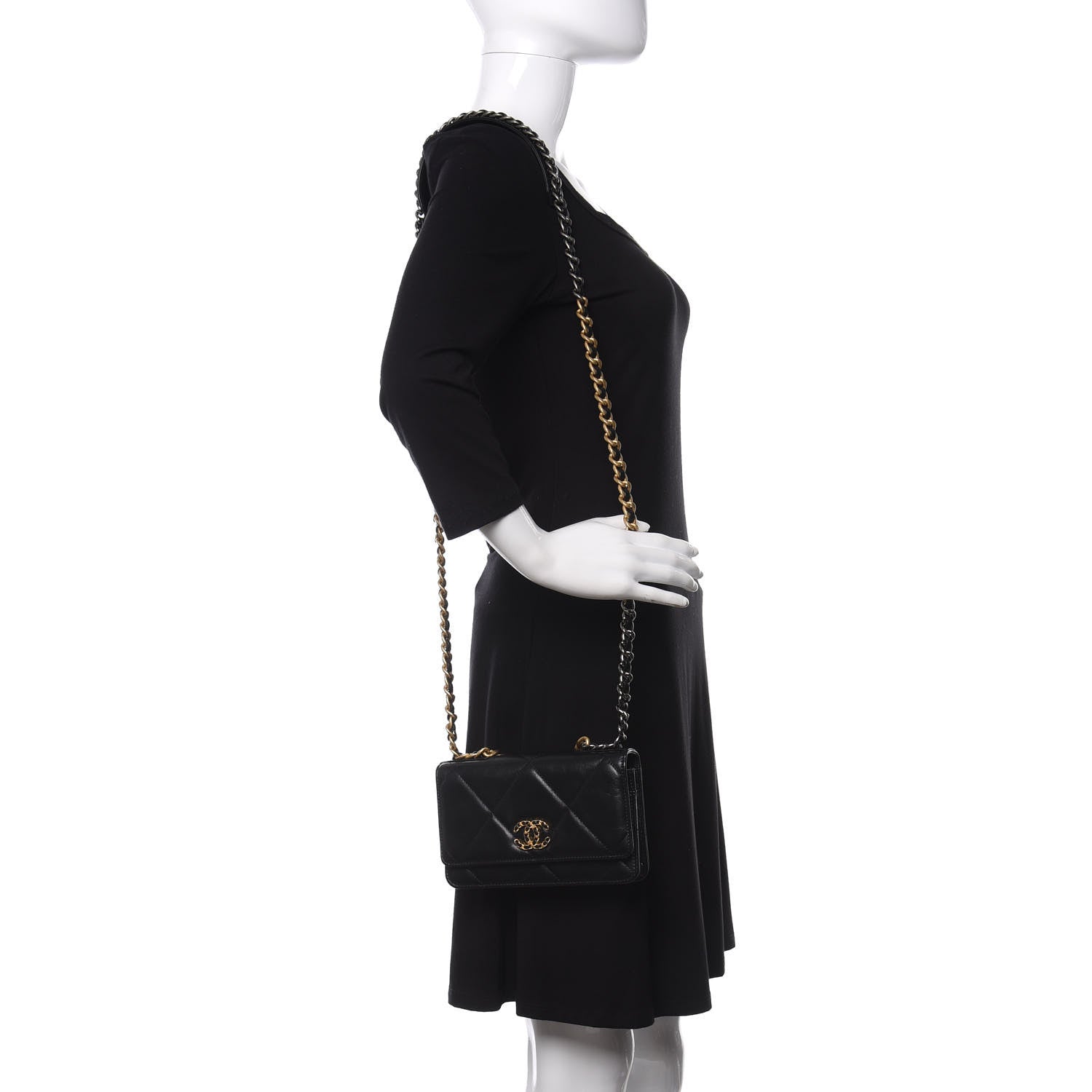 Chanel Shiny Goatskin Quilted Chanel 19 Wallet On Chain WOC Black 2 of 15