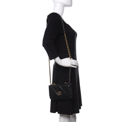 Chanel Shiny Goatskin Quilted Chanel 19 Wallet On Chain WOC Black 2 of 15