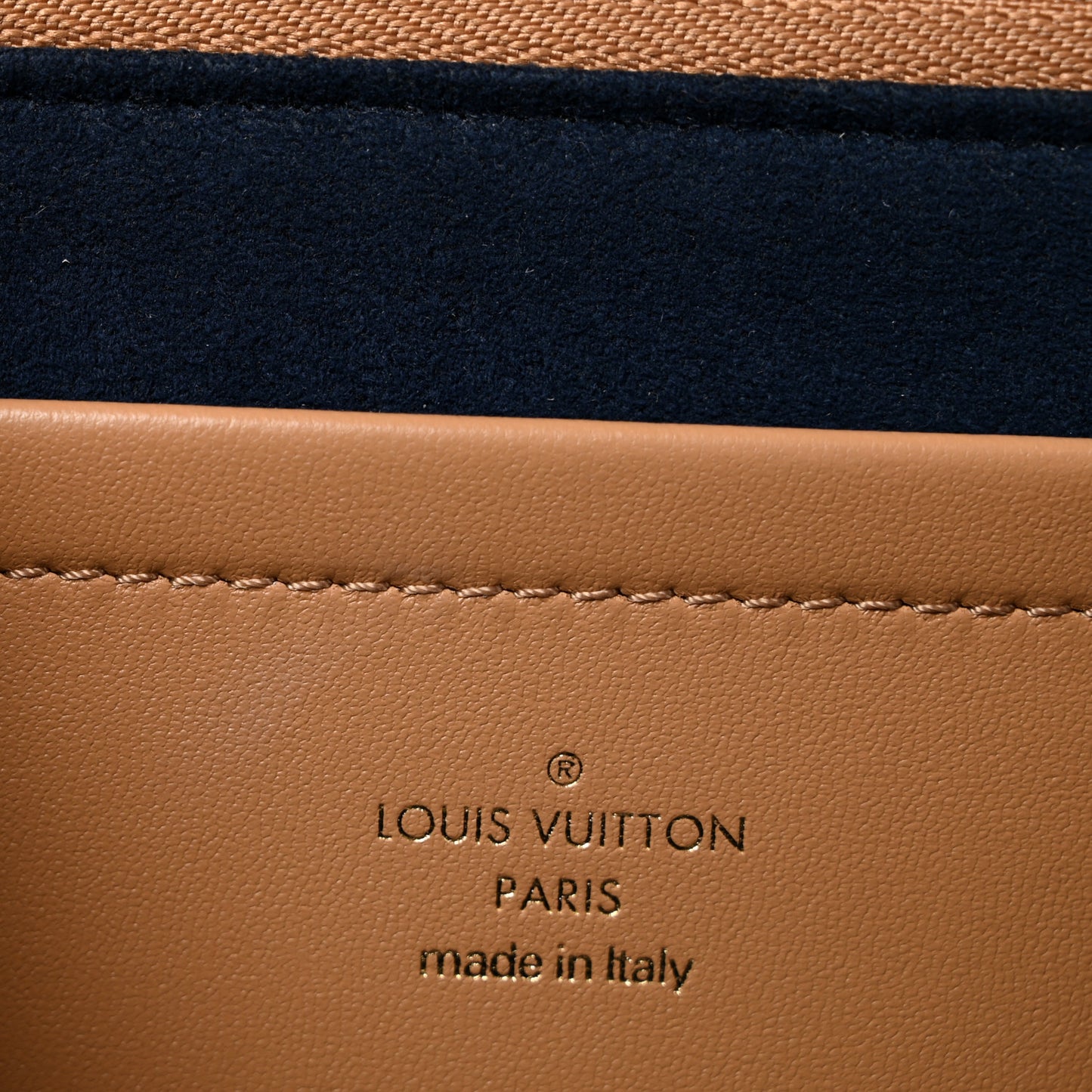 Lambskin Embossed Monogram Pochette Coussin Camel