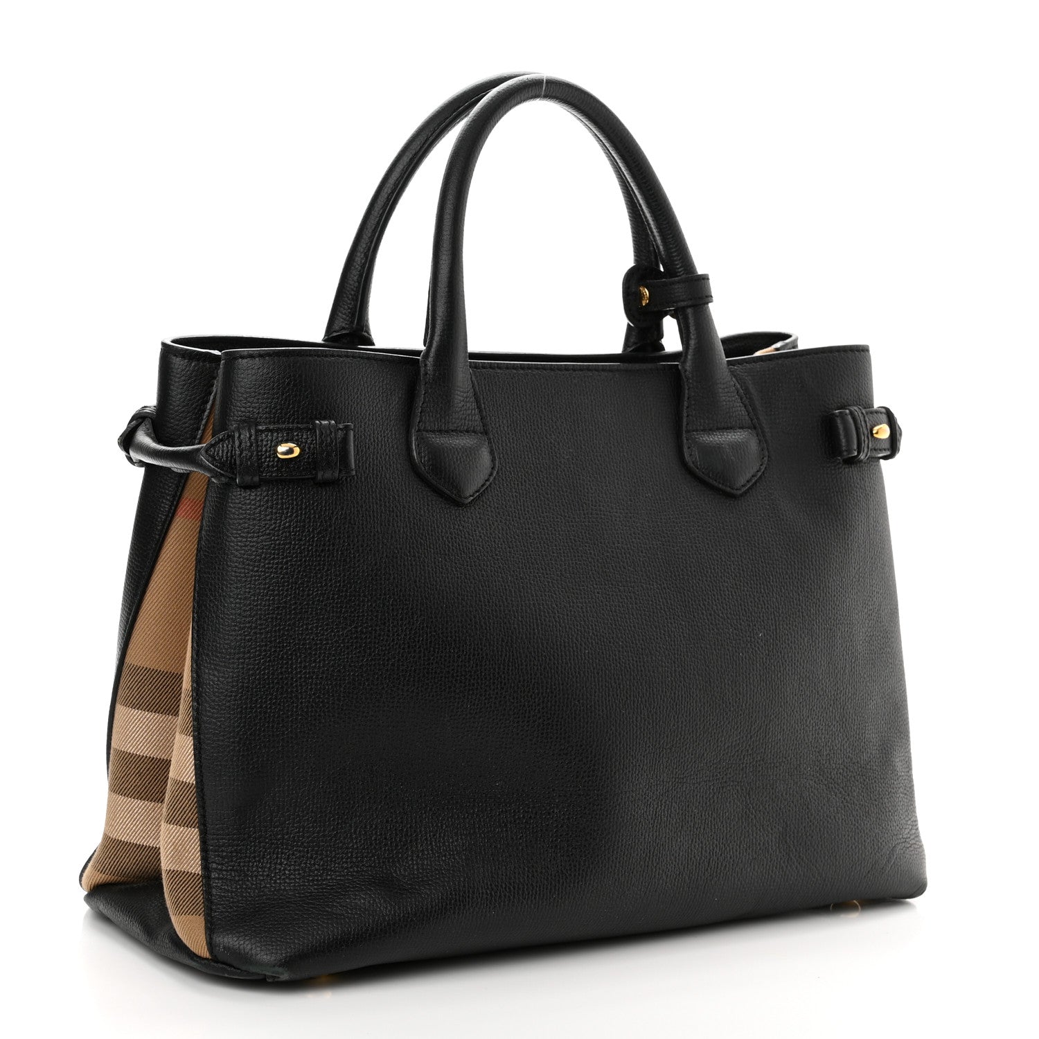 Burberry Grainy Calfskin House Check Medium Banner Tote Black 3 of 14