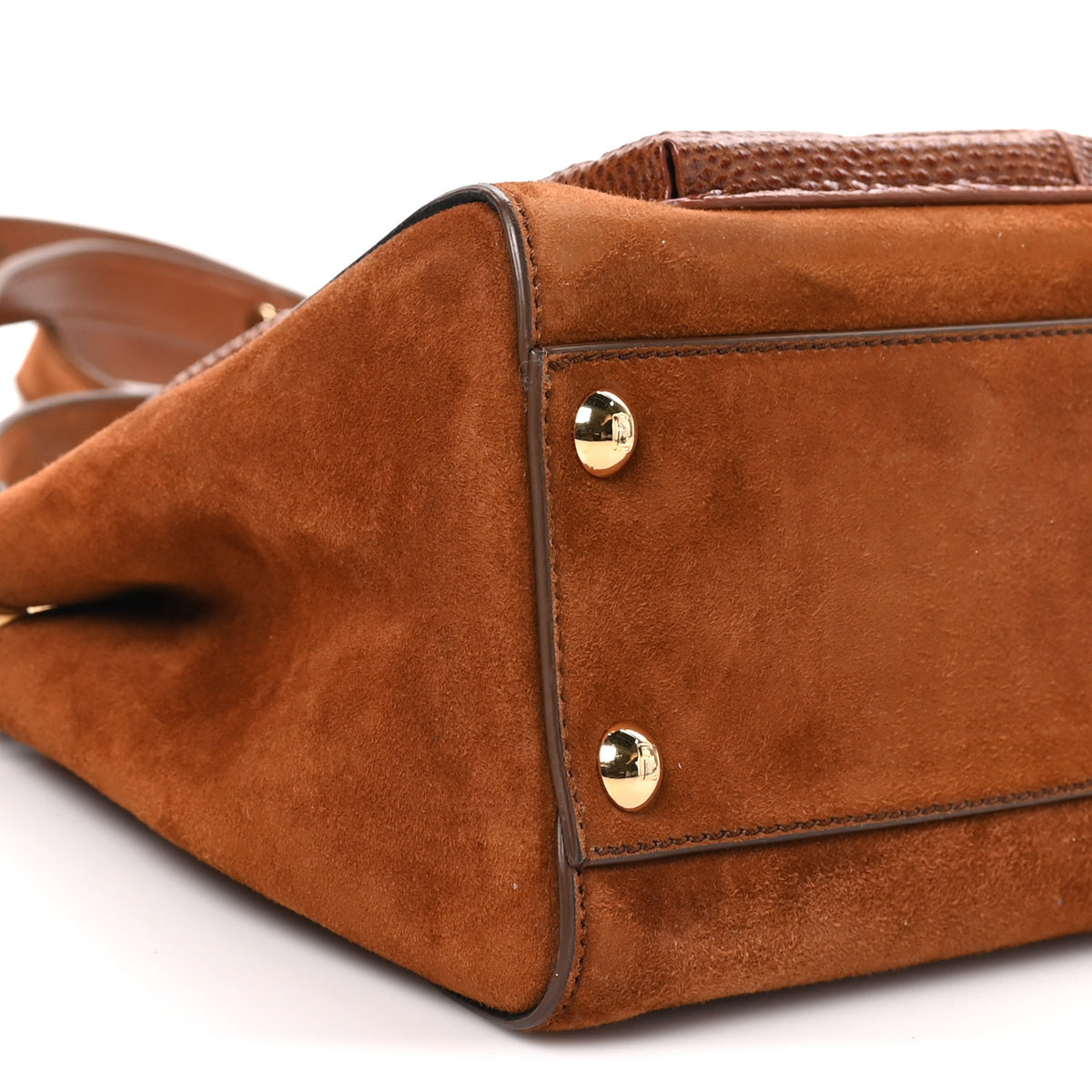 Fendi Chamois Karung Shiny Nappa Mini Pocket Peekaboo Iconic Satchel Cuoio Caramello 8 of 9