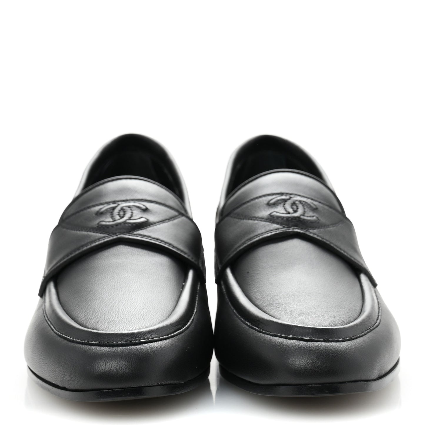 Calfskin Womens Stitched CC Loafers 37 Black