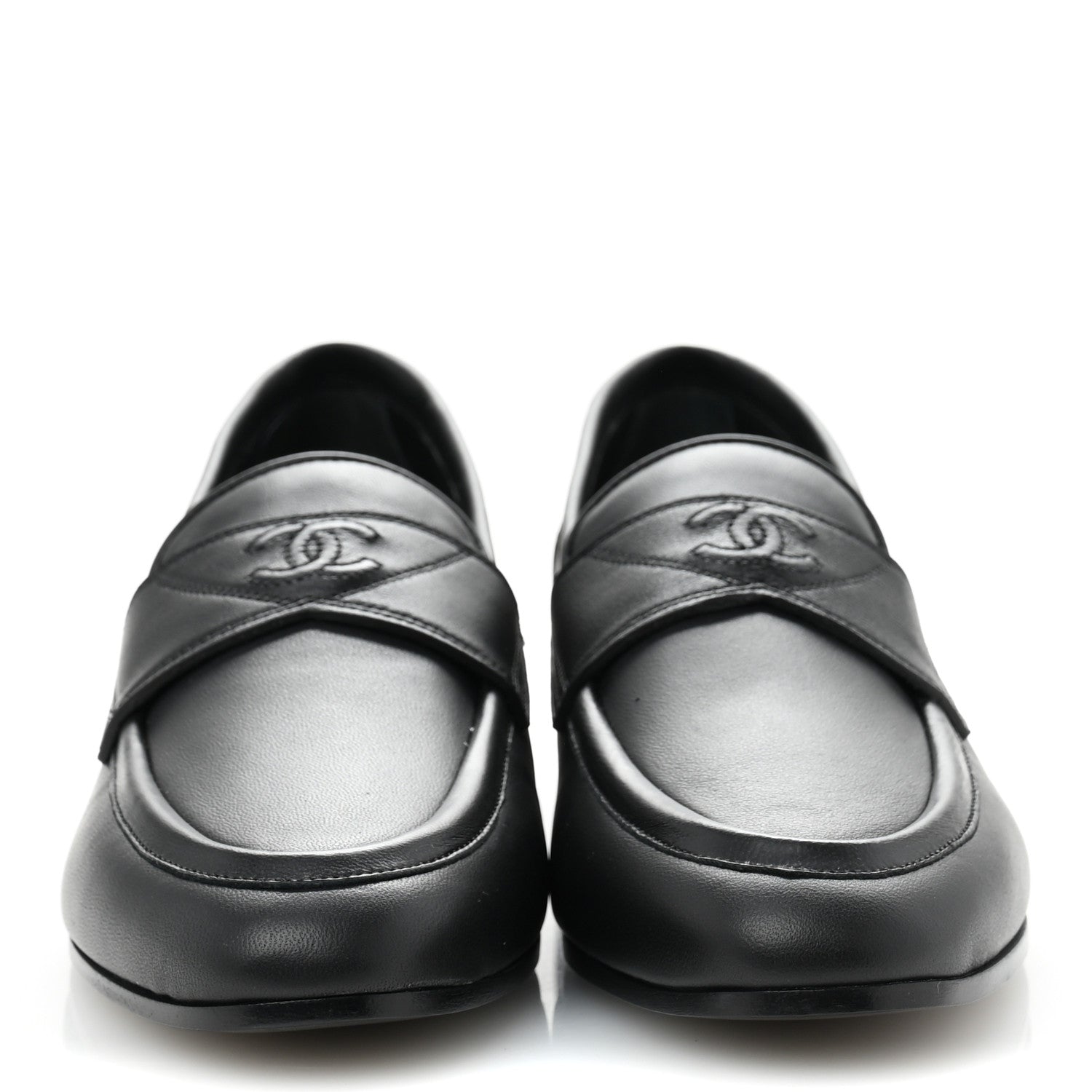 Chanel Calfskin Womens Stitched CC Loafers 37 Black 3 of 9