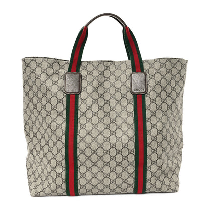 Gucci Tender GG Supreme Monogram Textured Dollar Calfskin Web Tote Beige Ebony New Acero 1 of 10