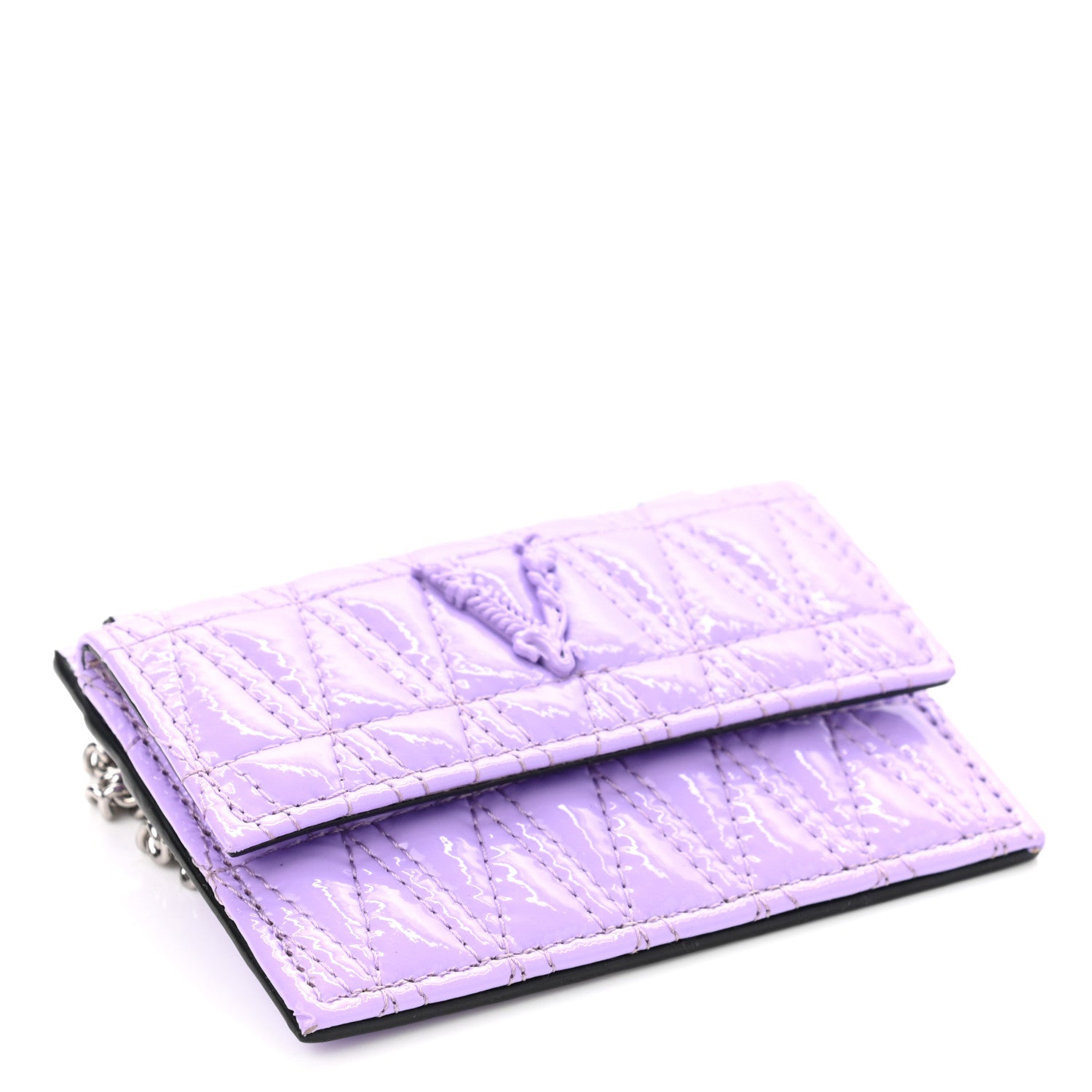 Versace Metallic Lambskin Quilted Virtus Chain Card Holder 4 of 7