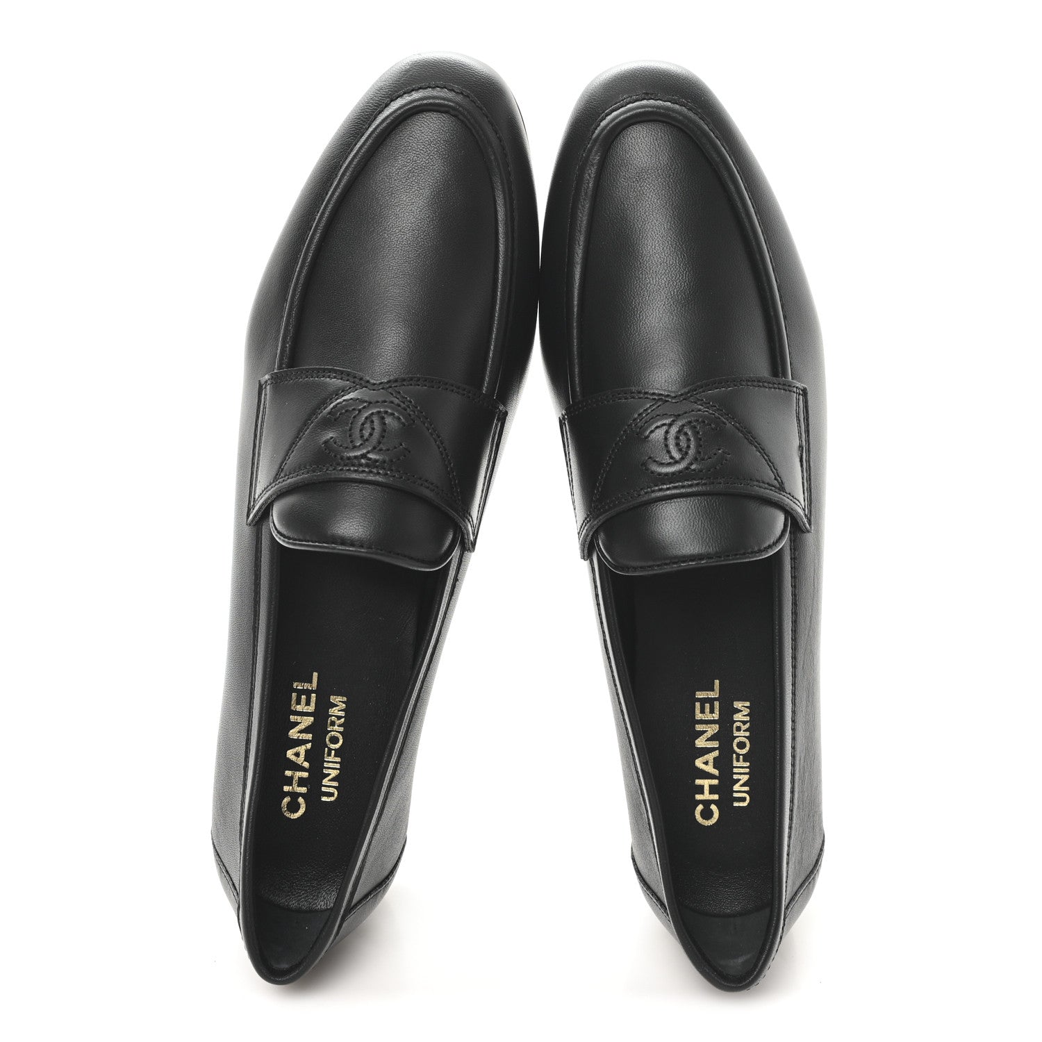 Chanel Calfskin Womens Stitched CC Loafers 38 Black 2 of 10