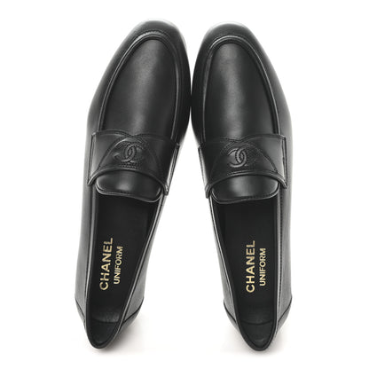 Chanel Calfskin Womens Stitched CC Loafers 38 Black 2 of 10