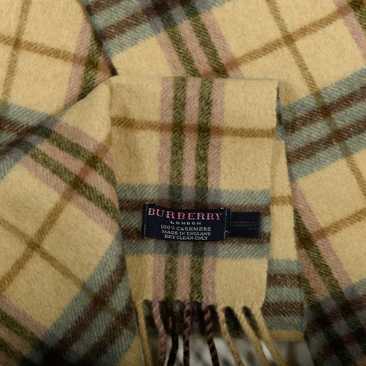 Burberry Cashmere Vintage Check Fringe Scarf Beige Blue 3 of 3