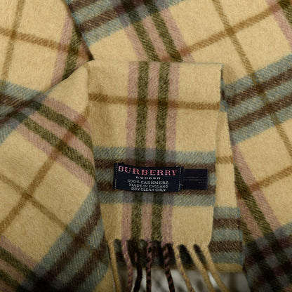 Burberry Cashmere Vintage Check Fringe Scarf Beige Blue 3 of 3