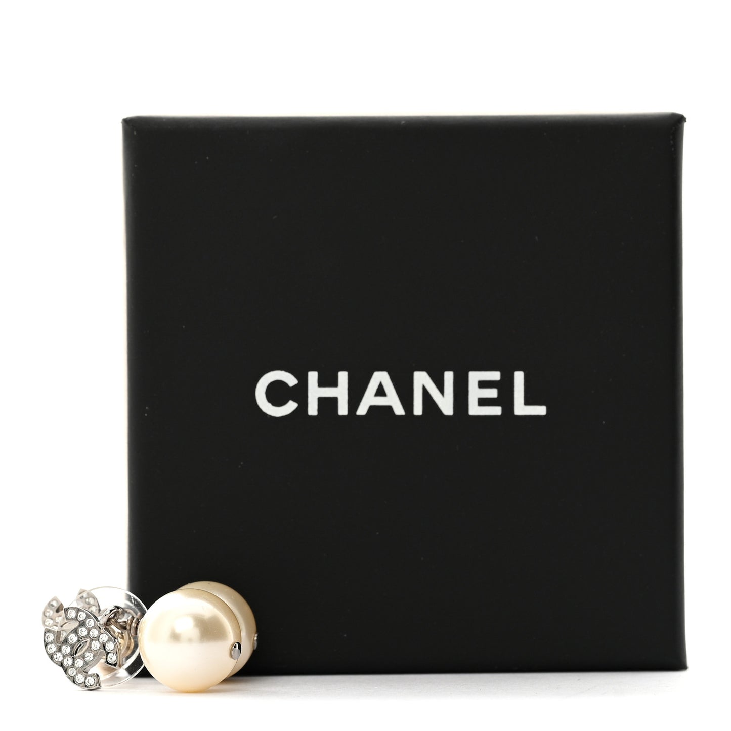 Crystal Pearl CC Drop Earrings Silver