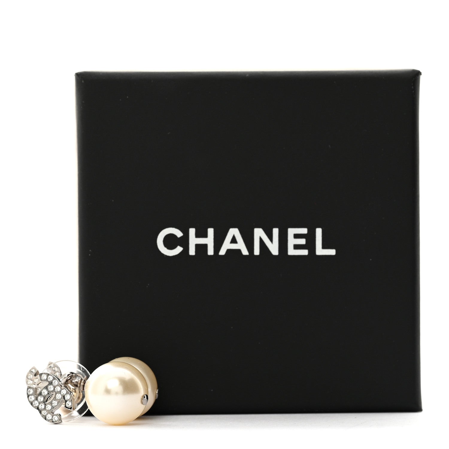 Chanel Crystal Pearl CC Drop Earrings Silver 5 of 5