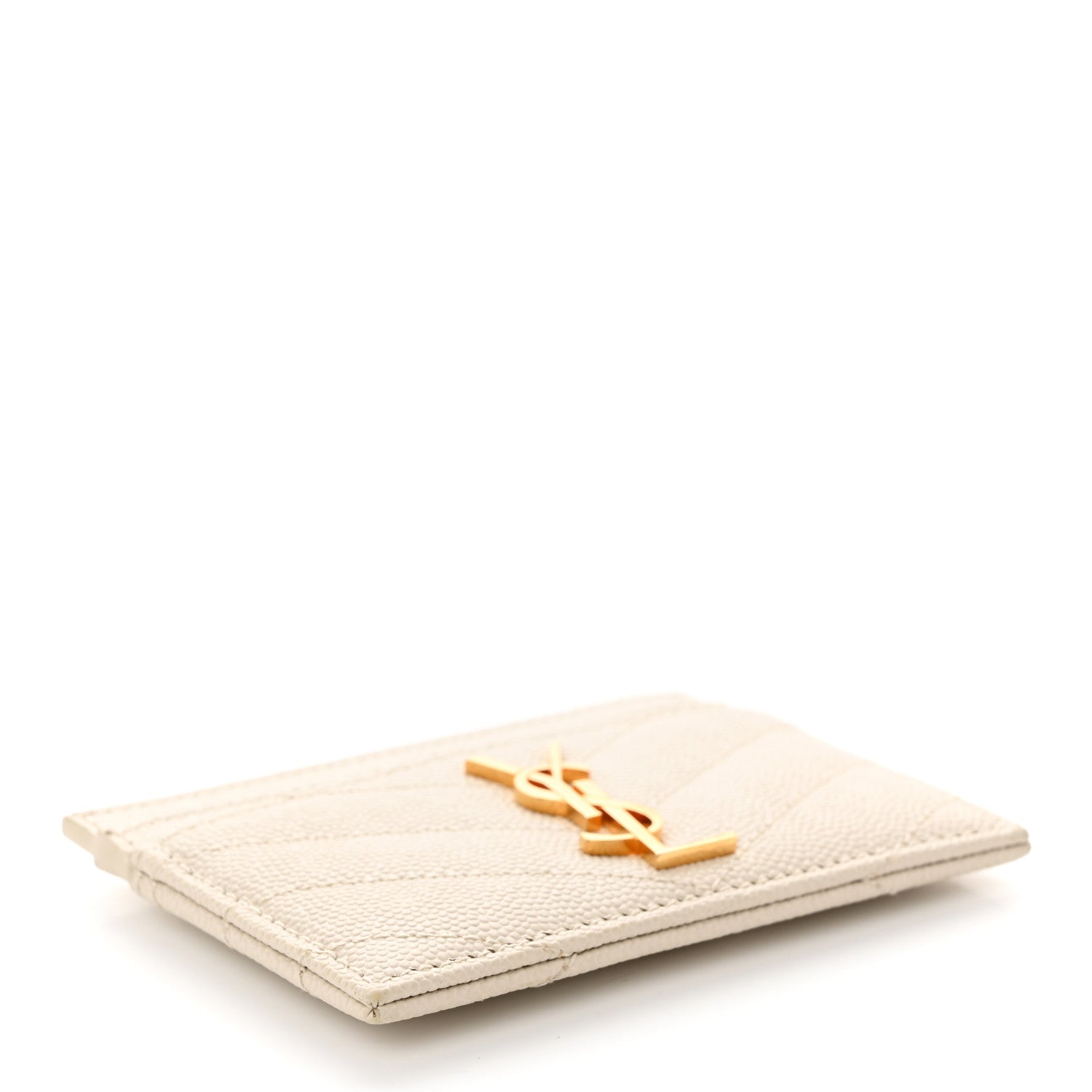 Saint Laurent Grain De Poudre Matelasse Chevron Monogram Credit Card Case Crema Soft 4 of 11
