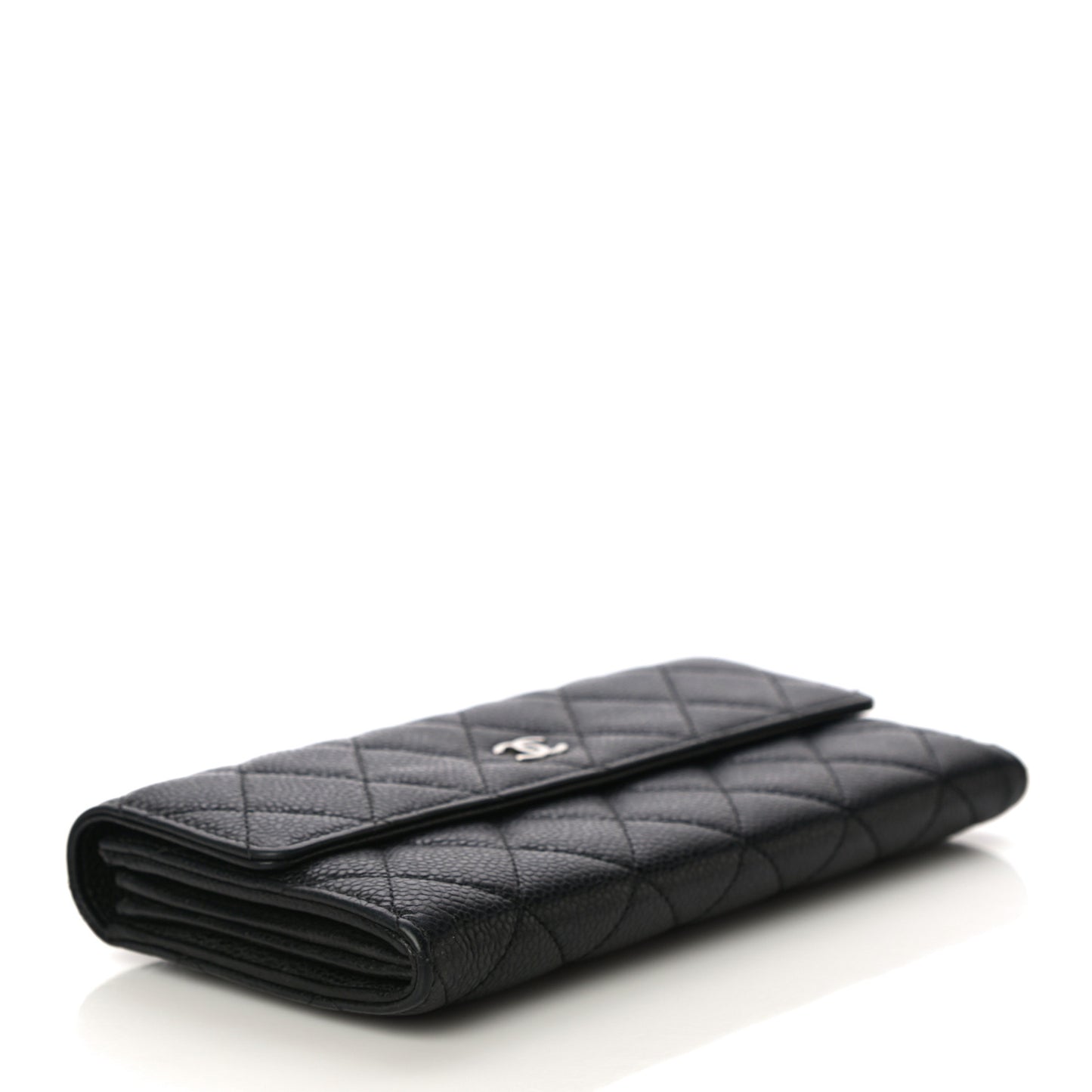 Caviar Quilted Large Gusset Flap Wallet Black