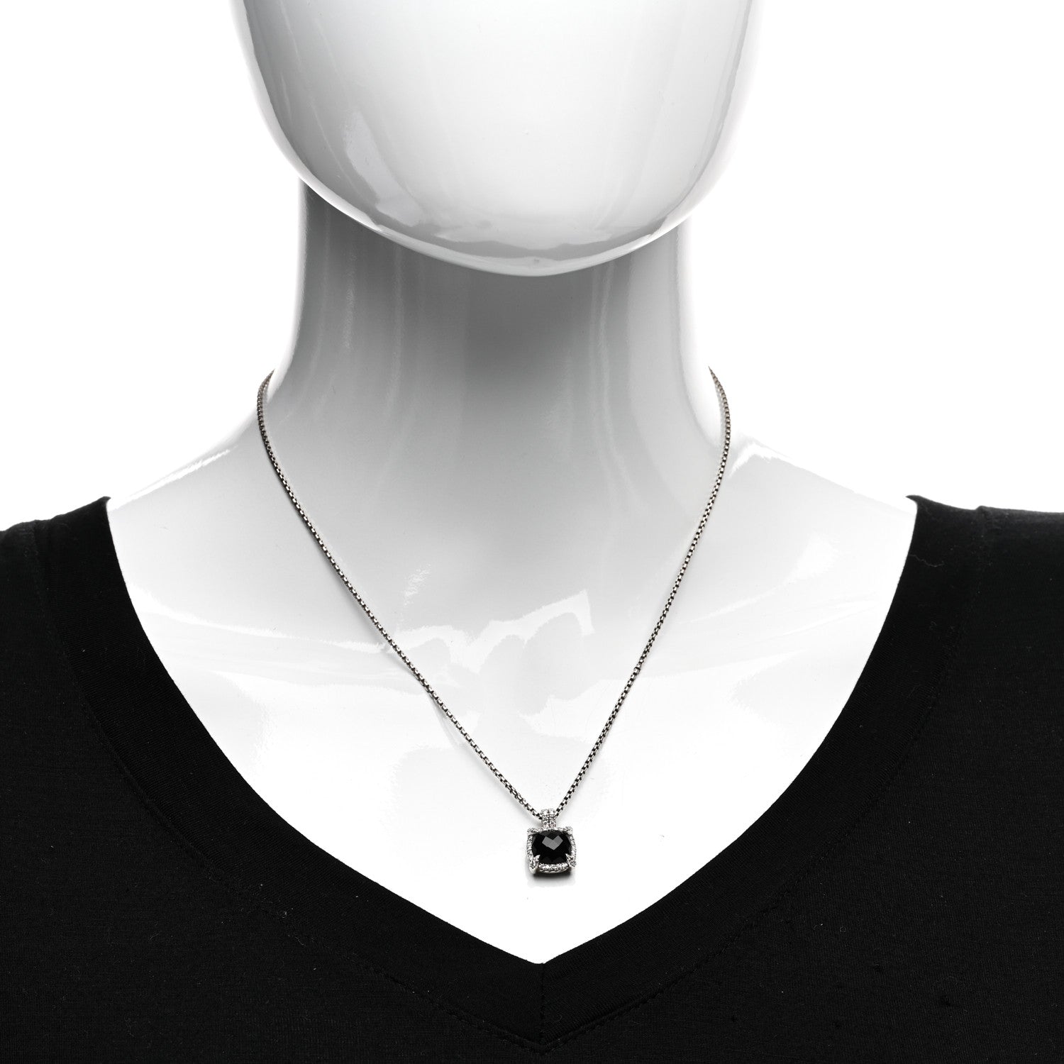 David Yurman Sterling Silver Diamond Black Onyx 9mm Chatelaine Pave Bezel Pendant Necklace 2 of 4