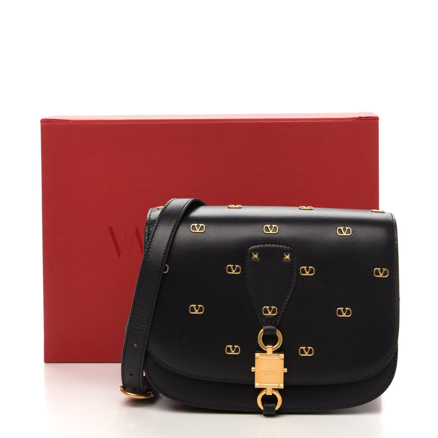 Valentino Garavani Calfskin V-Locker Saddle Bag Black 11 of 11