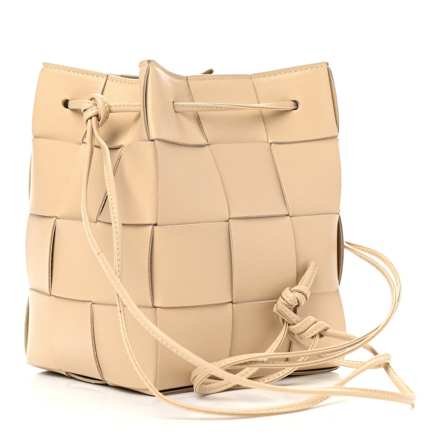 Lambskin Intreccio Small Crossbody Bucket Bag Porridge