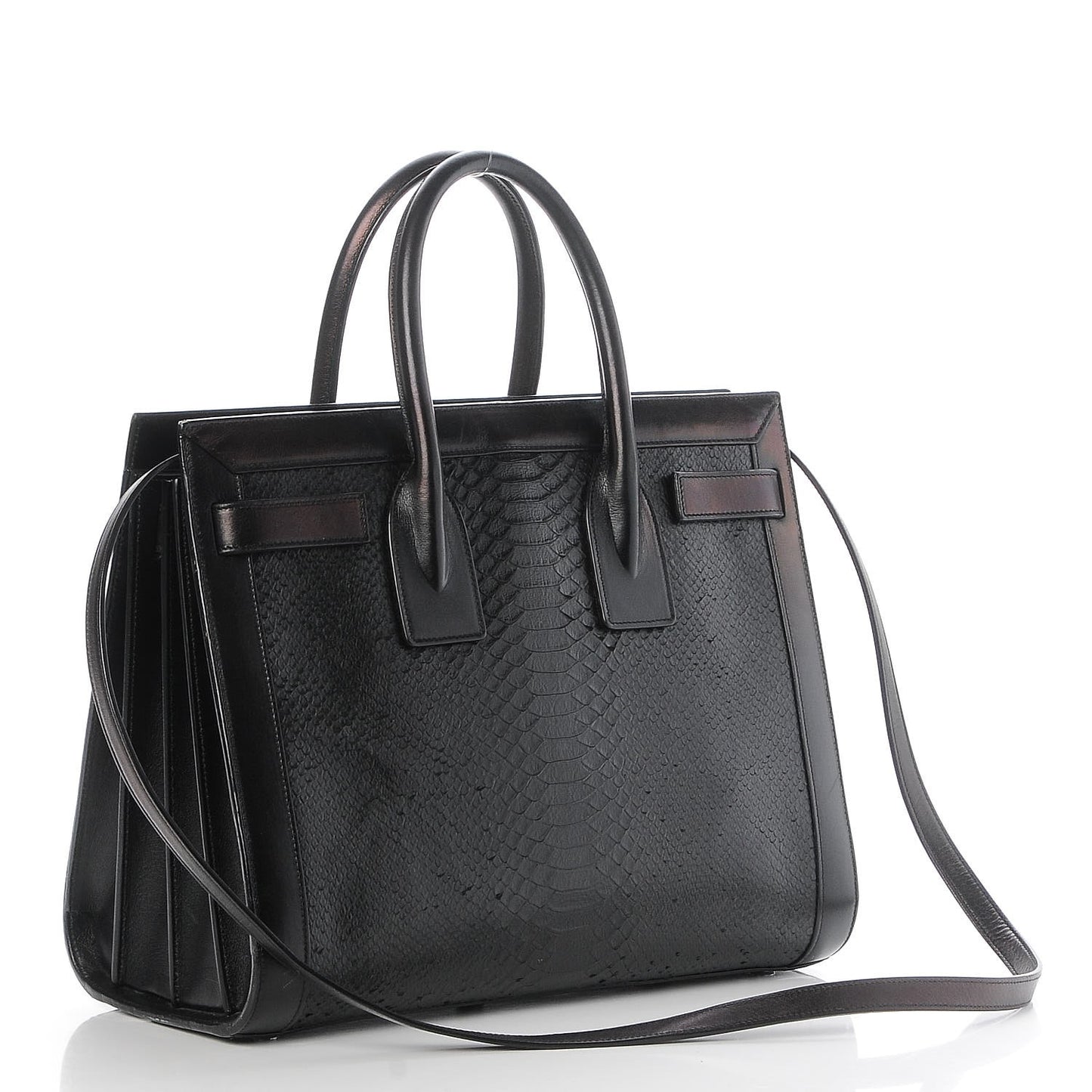 Python Calfskin Embossed Small Sac de Jour Black