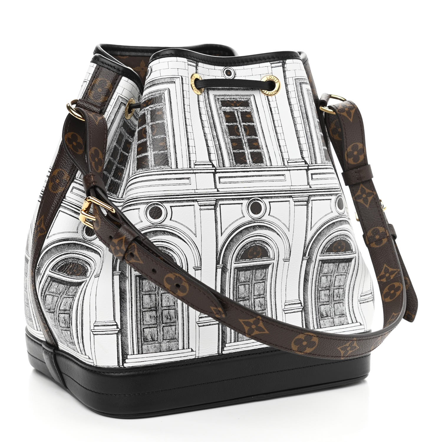 Louis Vuitton X FORNASETTI Calfskin Architettura Noe MM Black White 3 of 9