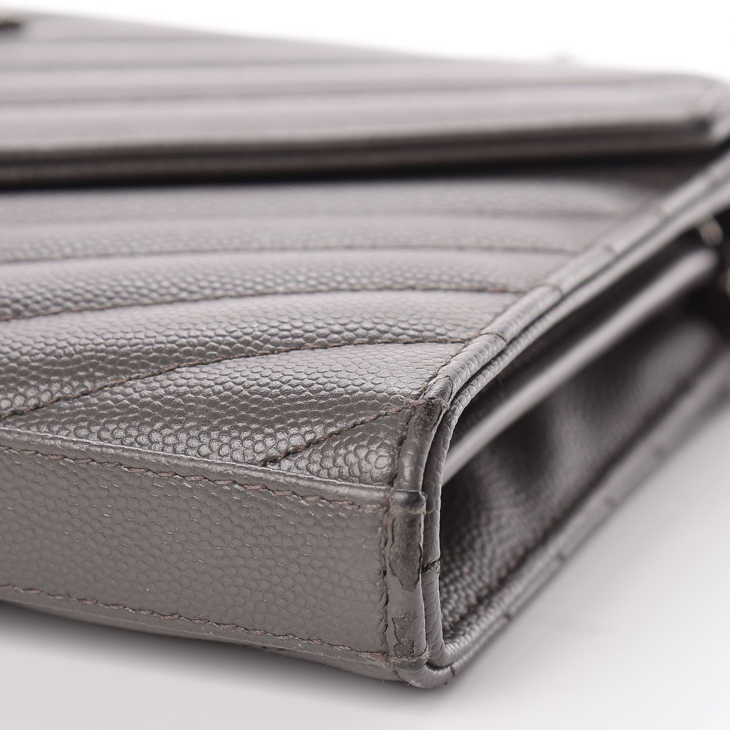 Saint Laurent Grain De Poudre Matelasse Chevron Monogram Chain Wallet Earth 14 of 14