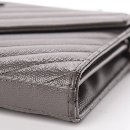 Saint Laurent Grain De Poudre Matelasse Chevron Monogram Chain Wallet Earth 14 of 14