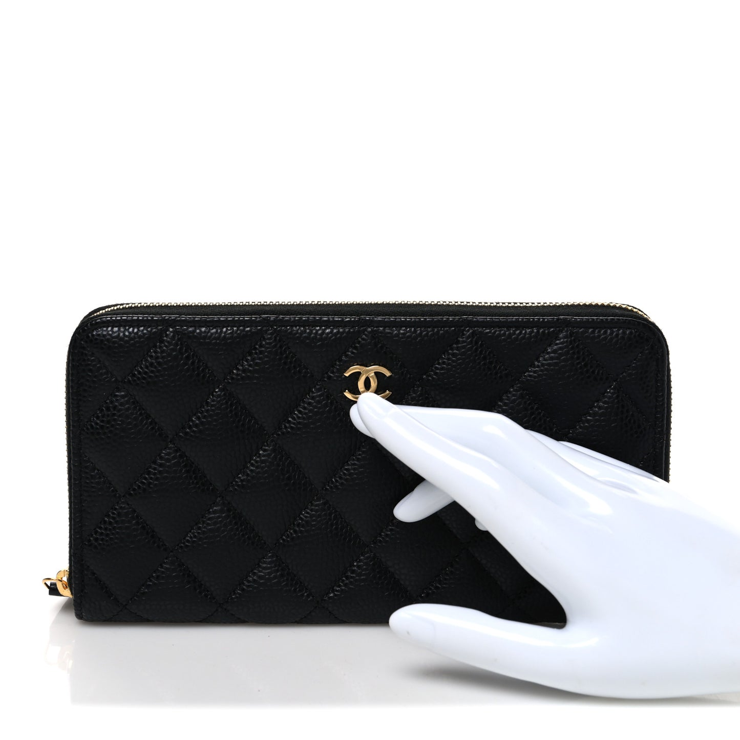 Caviar Quilted Large Gusset Zip Around Wallet Black
