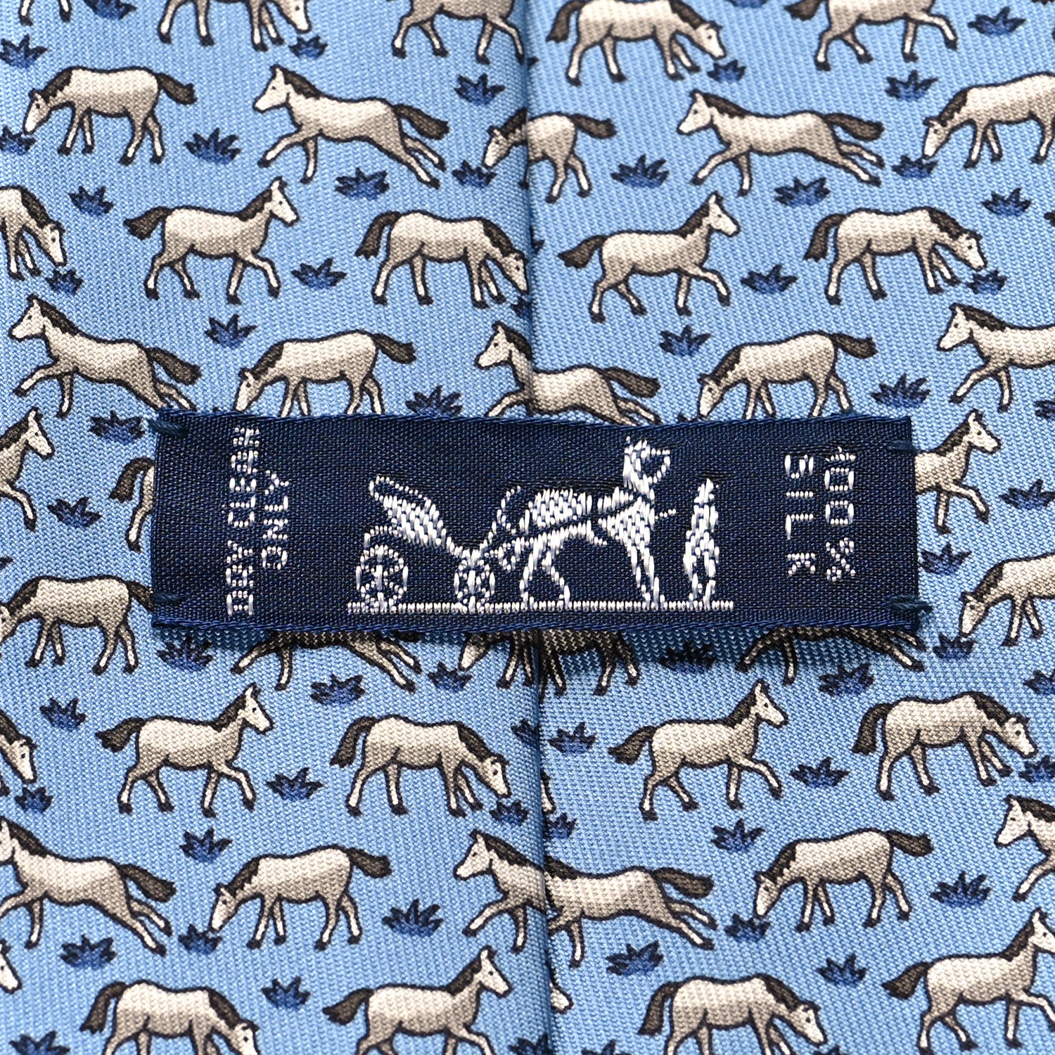 Hermes Printed Silk Mens Neck Tie Bleu 5 of 5