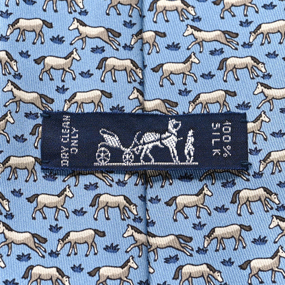 Hermes Printed Silk Mens Neck Tie Bleu 5 of 5