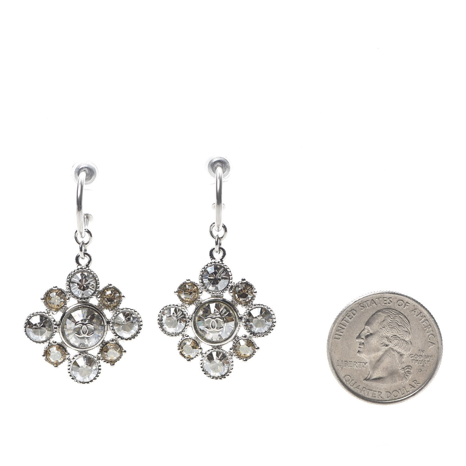 Chanel Crystal CC Dangle Earrings Silver 2 of 4