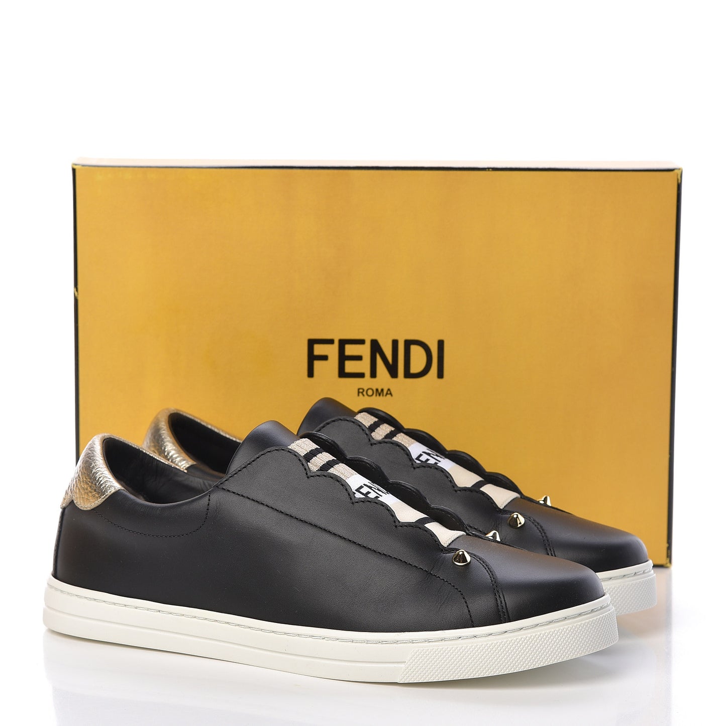 Vitello Lurex Rockoclick Slip On Sneakers 39.5 Black Gold