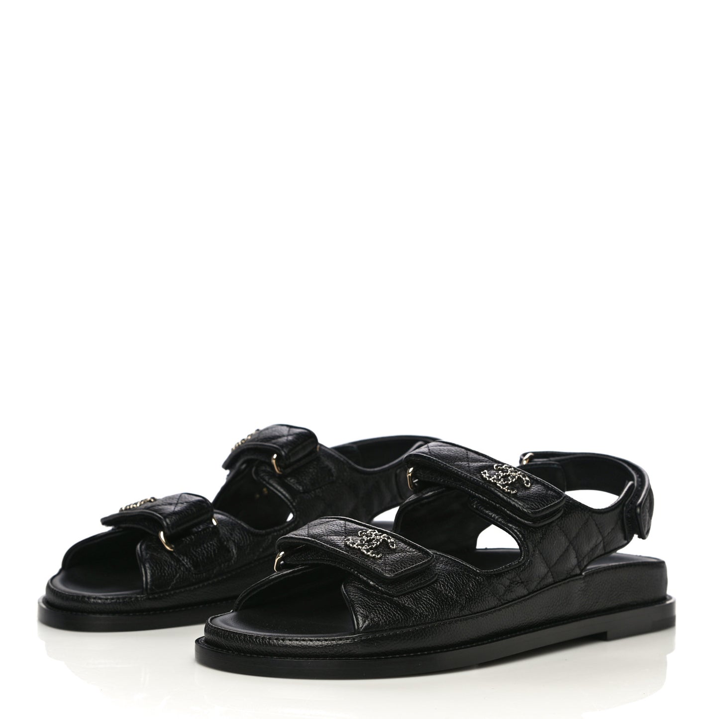 Grained Calfskin Velcro Dad Sandals 40 Black