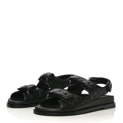 Chanel Grained Calfskin Velcro Dad Sandals 40 Black 3 of 10